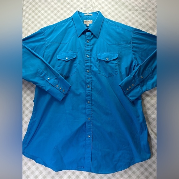 Vintage Sheplers Western Shirt Men's XL 18-37 Blue Cowboy Long Sleeve Pearl Snap - Picture 1 of 6